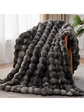 Faux Fur Throw Blanket Fluffy Plush Soft Cozy Thick Warm Couch Bed Grey 50x60